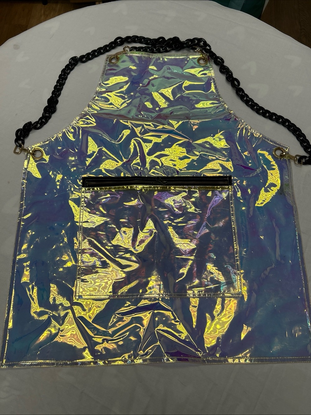 Hair Stylist Apron Pocket Waterproof Transparent Iridescent Salon Black Chain